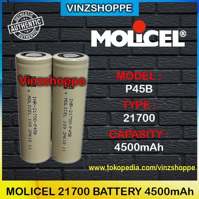 Authentic Battery Molicel 21700 P45B 4500Mah 45A - Baterai