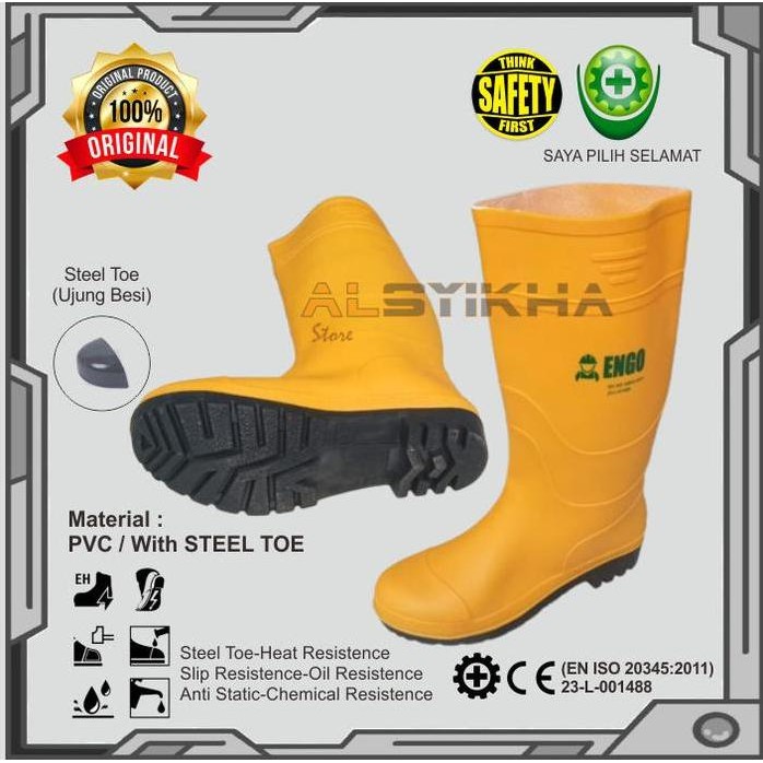 

Terlaris Sepatu Boot Rubber Safety Karet Ujung Besi Steel Toe Merk Legion