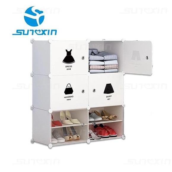 Rak Sepatu Plastik Portable Bongkar Pasang Rak Serbaguna Susun 4 Pintu