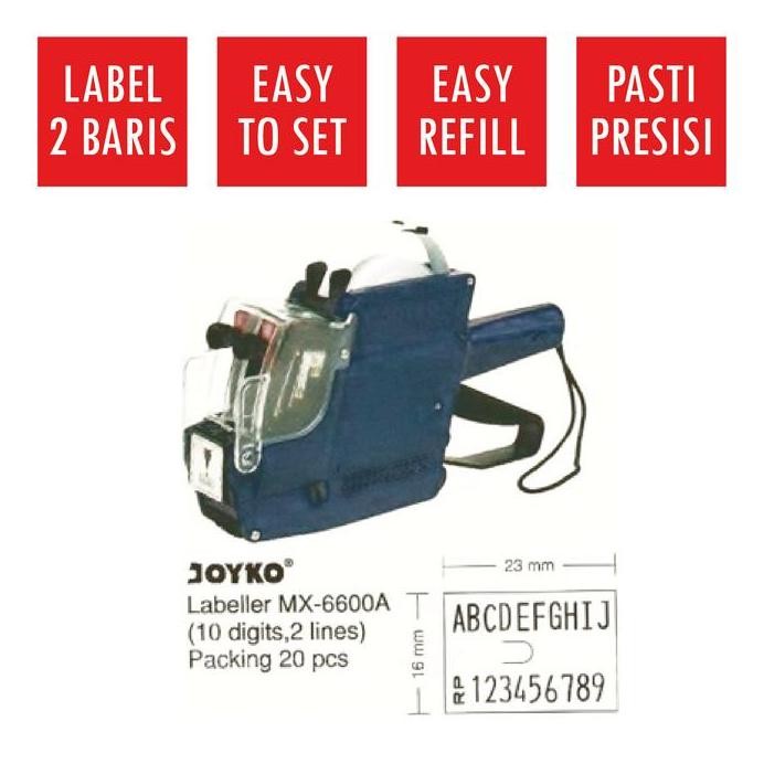 

ready !!! (1 Unit) Alat Cetak Label Harga JOYKO Price Labeller MX-6600A 2 Baris 10 Digits Huruf-Angka
