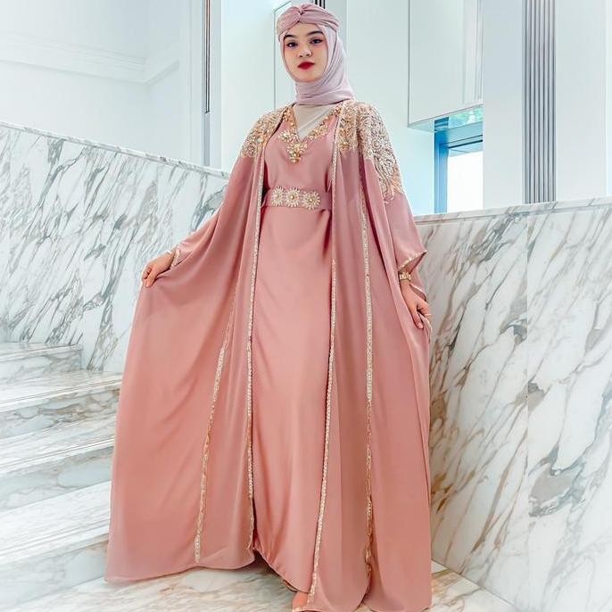 HALIMAH - BIANCA Set Inner Belt Dan Turban | Baju Gamis Abaya Kaftan Dress Wanita Muslim Kondangan P