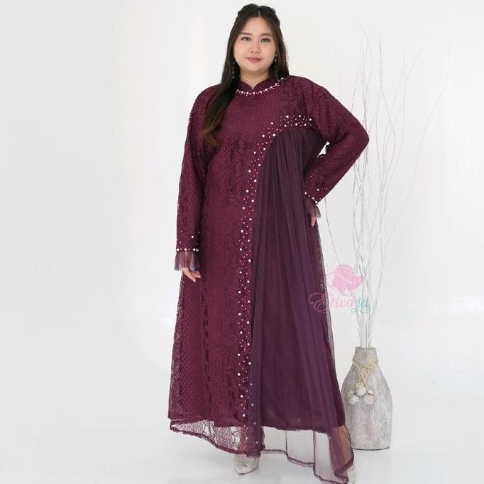Gamis Brukat Zanitha Jumbo mewah mutiara  Ld 130 140 dan 150