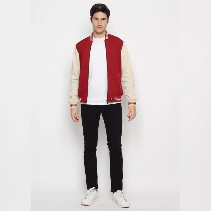 Promo D&F - Jacket Bomber Pria Original - Jacket Bomber - Maroon Cream