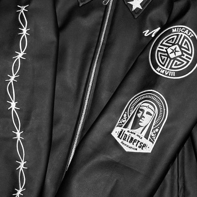 Promo Miscast Leather Varsity Jaket Vintage Phantom Black Full Bordir Kulit Motor Bahan Polos Jaket 