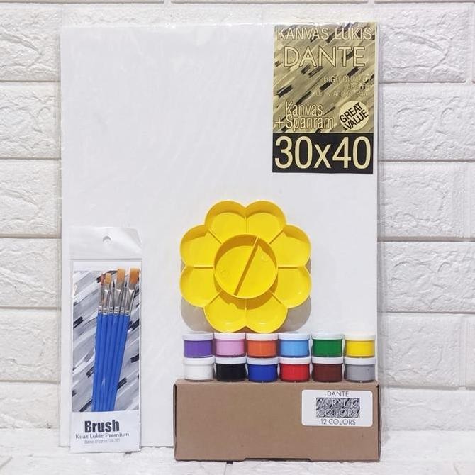 

ready PAKET MELUKIS SET Kanvas 30x40 Kuas Palet dan Cat