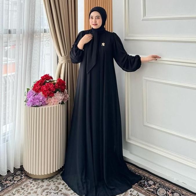 NNfashion ~ KINARA DRESS SET HIJAB Gamis Wanita Muslimah Panjang Mewah Baju Lebaran elegan Ceruty  g