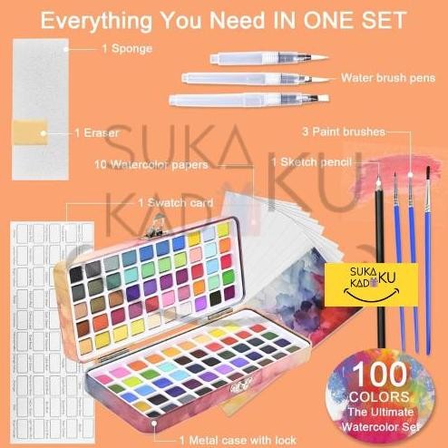 

ready GIORGIONE Solid Watercolor Metallic Pearlescent 100 warna Cat Air Paint Set