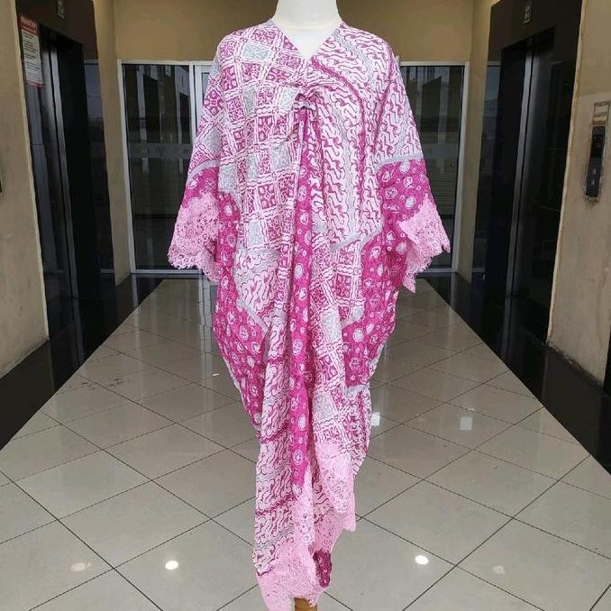 Kaftan Batik Viscose Motif Lace Wanita, Bahan Berkilau, Nyaman Dipakai, Panjang 98-112cm - Cantik, F
