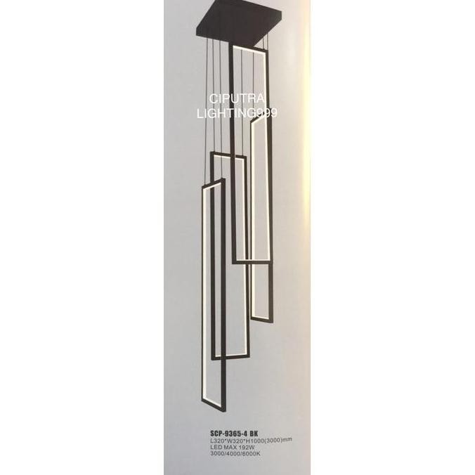 Promo Lampu Hias Gantung Void Tangga Led Ring 4 Kotak Hitam Elegan