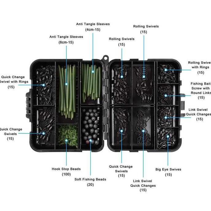 Konektor Umpan Kail Pancing Set Carp Tackle Kit 300Pcs Kili Kili Pancing / Set Konektor Kail Fleksib