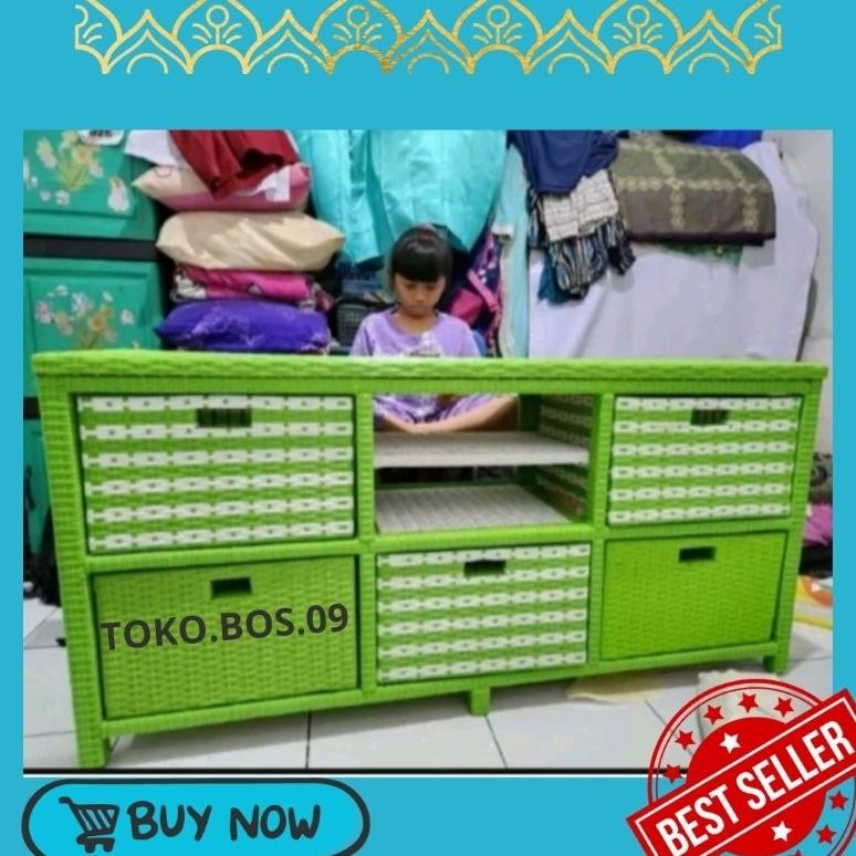 (REDY STOK) Lemari Rotan Sintetis Meja Tv Dan Rak Buku AST
