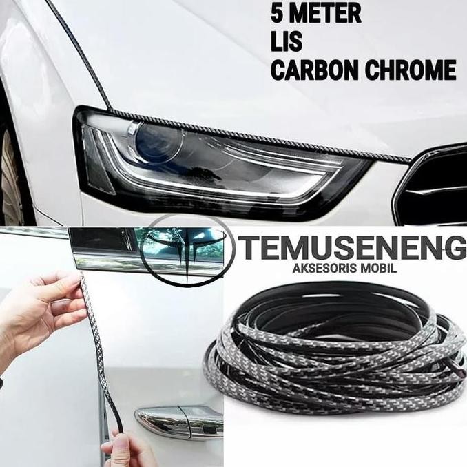 Spot Barang  Panjang 5M Hitam Carbon Karet Lis Pengaman Pelindung Tepi Pintu Mobil