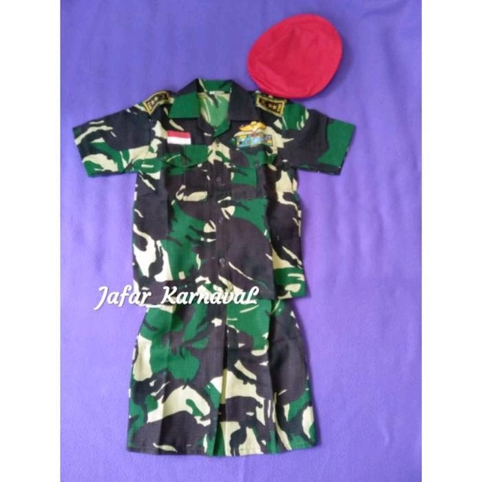 Baju Kostum Tentara Cewek Khusus Baret /Doreng Putri Anak Tk-Sd Baju Karnaval Doreng Anak Cewek Baju
