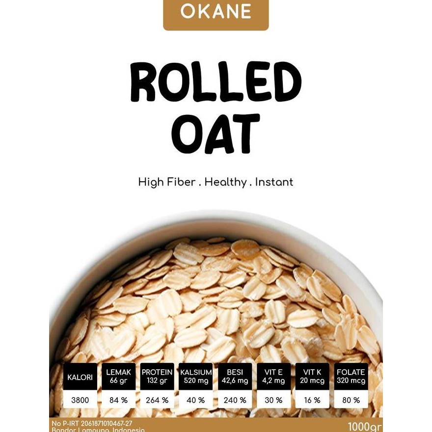 

Okane 1 Kg Rolled Oat Premiun / Gandum Giling Sereal Sarapan Sehat 1 Kg Best Seller