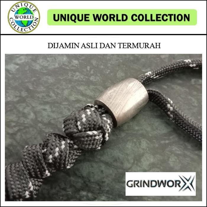 

Grindworx Tallen Lanyard Convex Damascus Bead W/ Grey Stripe Paracord Gx04132 Original Dan Terpercaya