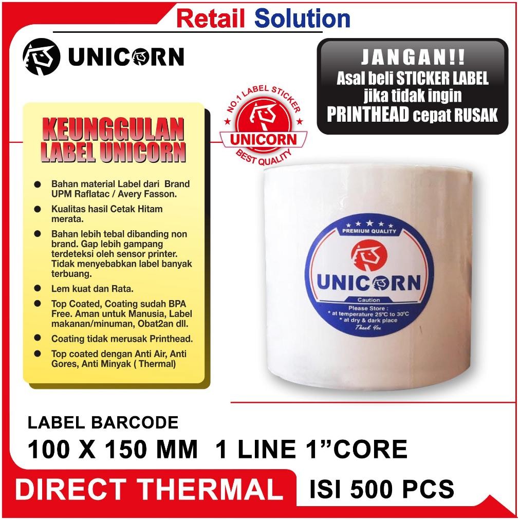 

Unicorn Label Stiker Resi Thermal A6 100x150 mm / 100 x 150 mm / 100x150mm Isi 500pcs SV9