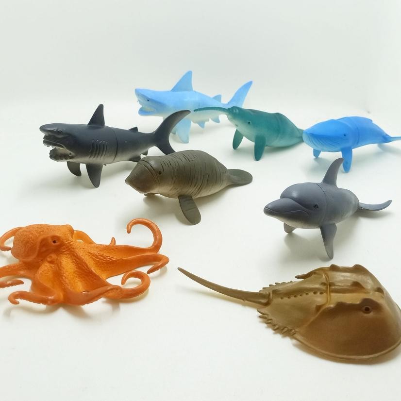 Mainan Anak Hewan Karet Laut Under Water World Figure Ikan Lumba Paus Gurita Triops Hiu Duyung Dugon