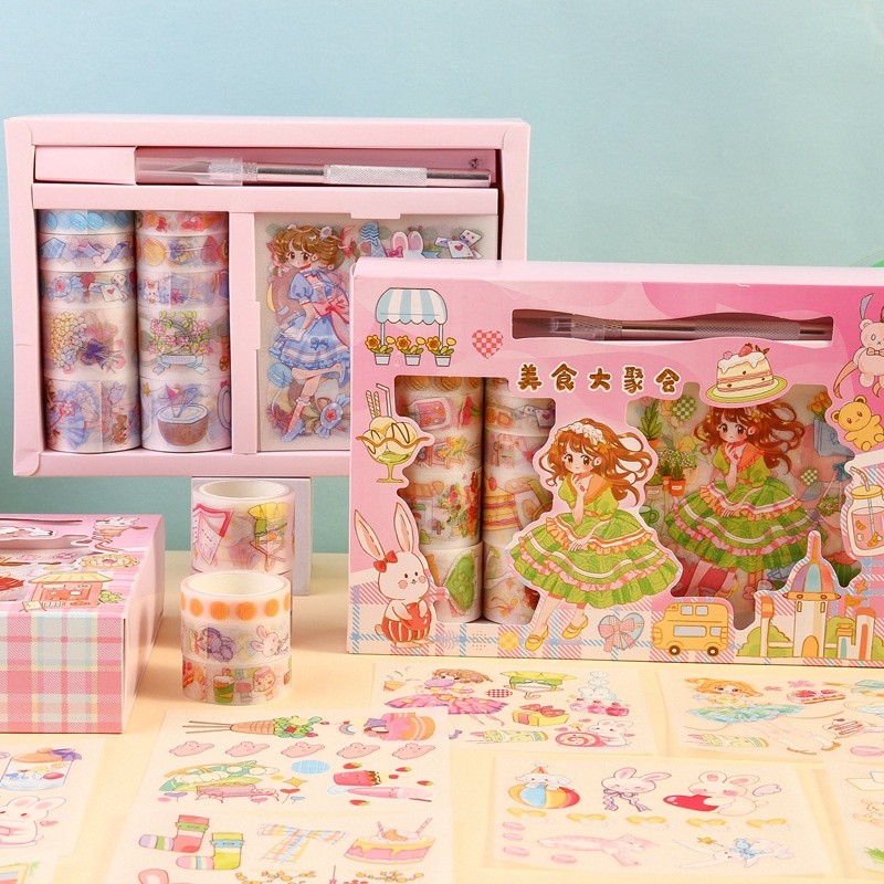

PAOPAO Stiker Box 1 Set Princess Cute dan Roll Stiker + Pulpen Cutter Premium Design