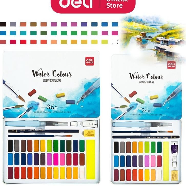 

D Deli Solid Watercolor Set Cat Air Padat Isi 24 Warna 73876