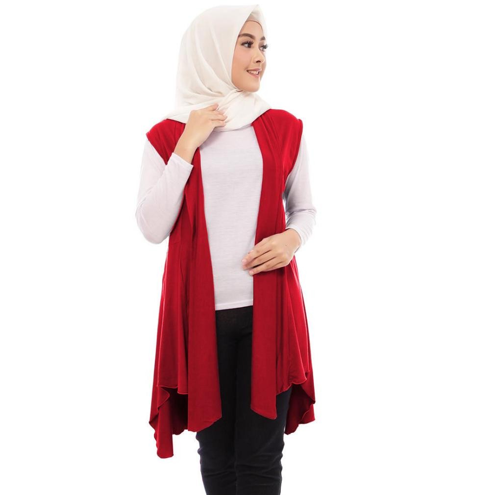 Nhm Rompi Cardigan saskia tanpa lengan spandek rayon,vest,outer Merah AST