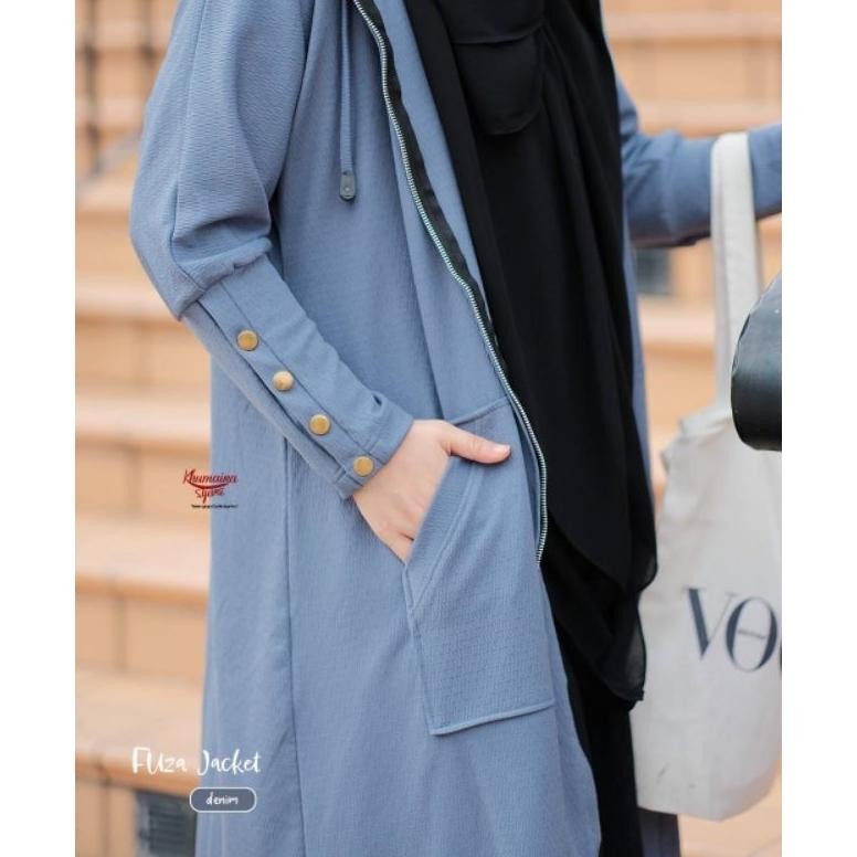 FUZA KNIT JACKET BY KHUMAIRA SYAR'I TERBARU JAKET FOERLA KNIT PREMIUM KEKINIAN LONG OUTER HOODY MUSL