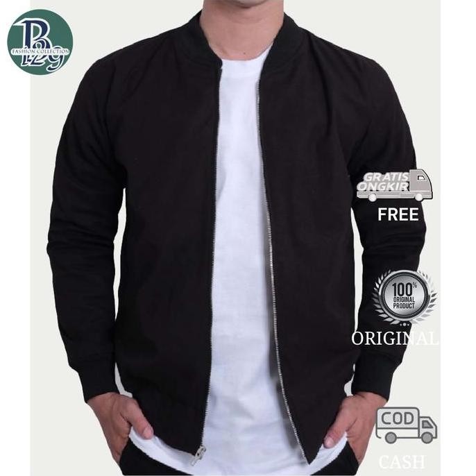 Jaket Bomber Jacket Bombie Ottoman Varsity Black Pria Premium (Best Quality)
