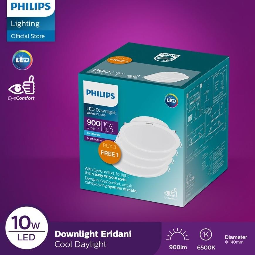 Lampu Downlight LED panel Ceiling Plafon Philips Eridani 10W 10 Watt IB Inbow Tanam Cahaya Putih Coo