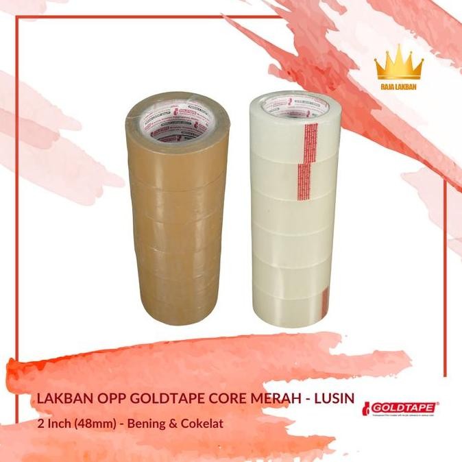 

Plakban Lakban bening OPP GOLDTAPE Core Merah 2 inch 48mm/ X 90 Yard, Bening/ Cokelat - LUSIN