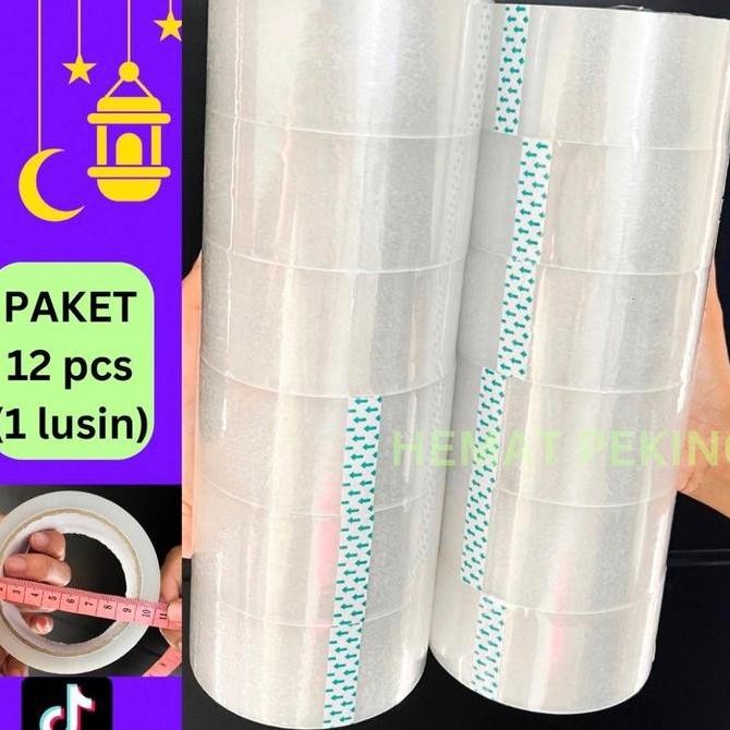

Lakban Rekat Bening Isi 12 Pcs | Transparan Core Polos Putih Co