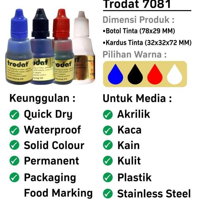 

Tinta untuk plastik, kaca, keramik, Permanen / / Tahan Air Trodat 7081 Stempel Hitam Biru Merah Ungu Hijau Putih