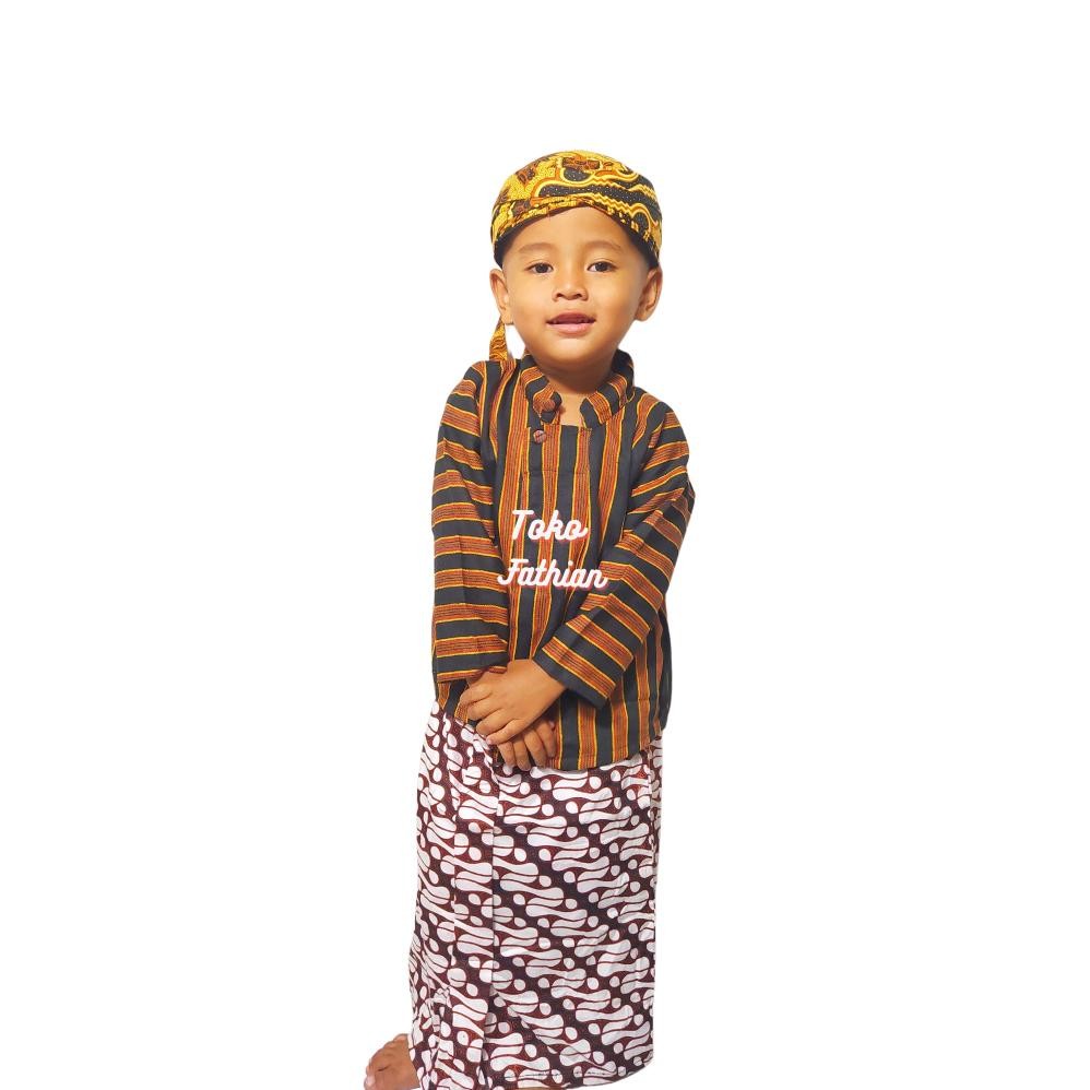 Setelan Pakaian Adat Jawa Anak Baju Surjan Lurik+Bawahan Batik