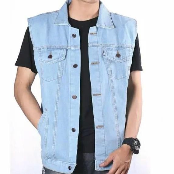 Jaket Rompi Jeans Pria Vest Denim Rompi Motor Hitam Polos M L XL XXL daps