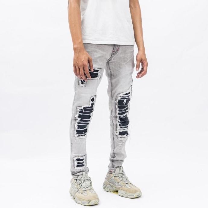 H1 leather patch - Light grey - Celana Jeans daps