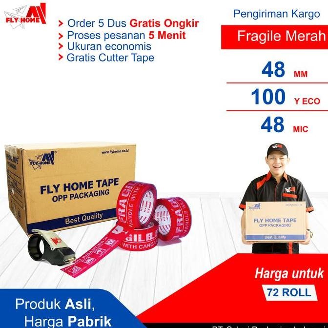 

Flyhome Fragile Merah 100Yard 1 Dus 48Mm X 100Yard 72 Roll Eco Cargo Co