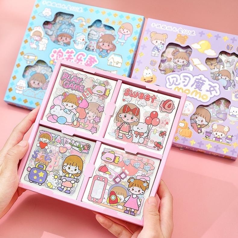 

JoeraganlapakStiker Momo Box Skat Besar Isi 100 Lembar Rainbow Glitter 8X8Cm Lucu Korean Hiasan Sticker Stock