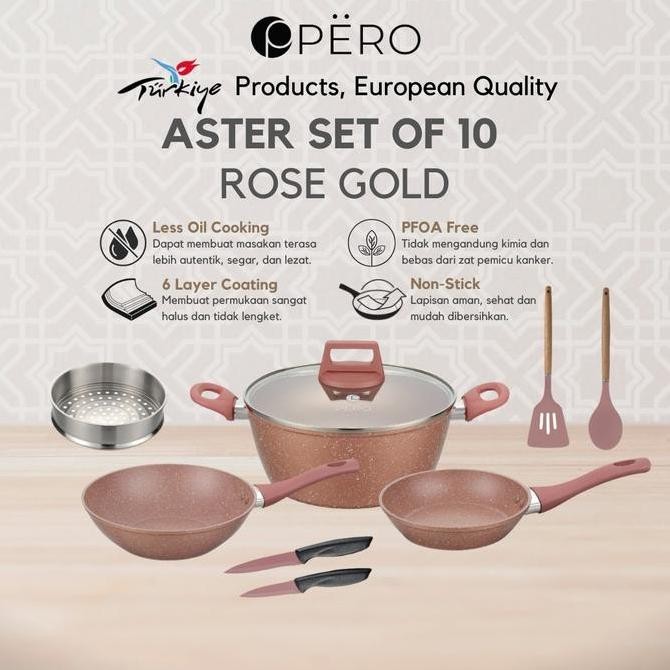 Pero Aster Granite Cookware Set of 10 Wokpan 24cm, Casserole 24cm, Frypan 18cm / Wajan Set Panci Pen