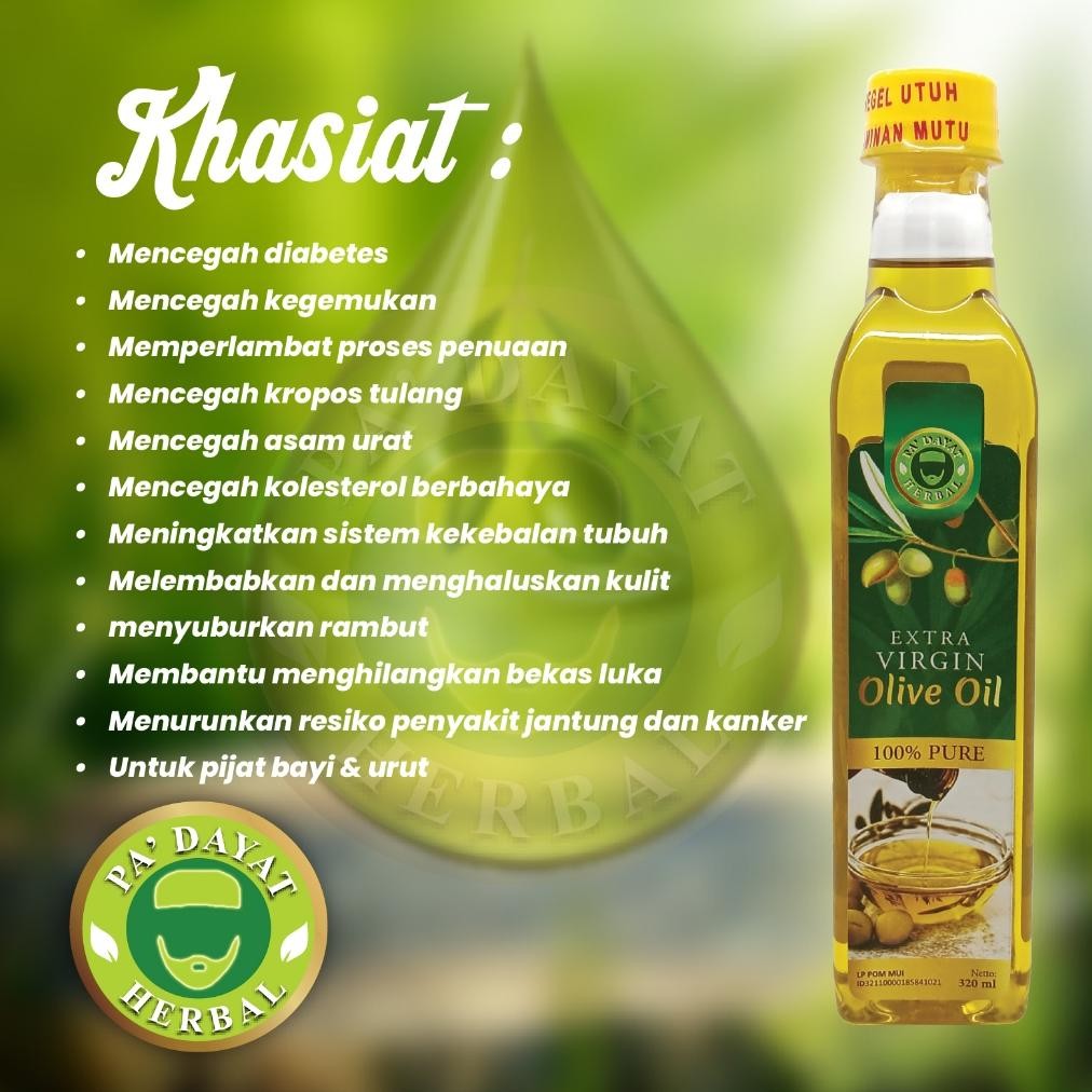 

Minyak Zaitun Murni /Aman dikonsumsi/Minyak Kesehatan/ OOil Extra Virgin /320 ml PA'Dayat Herbal RB10