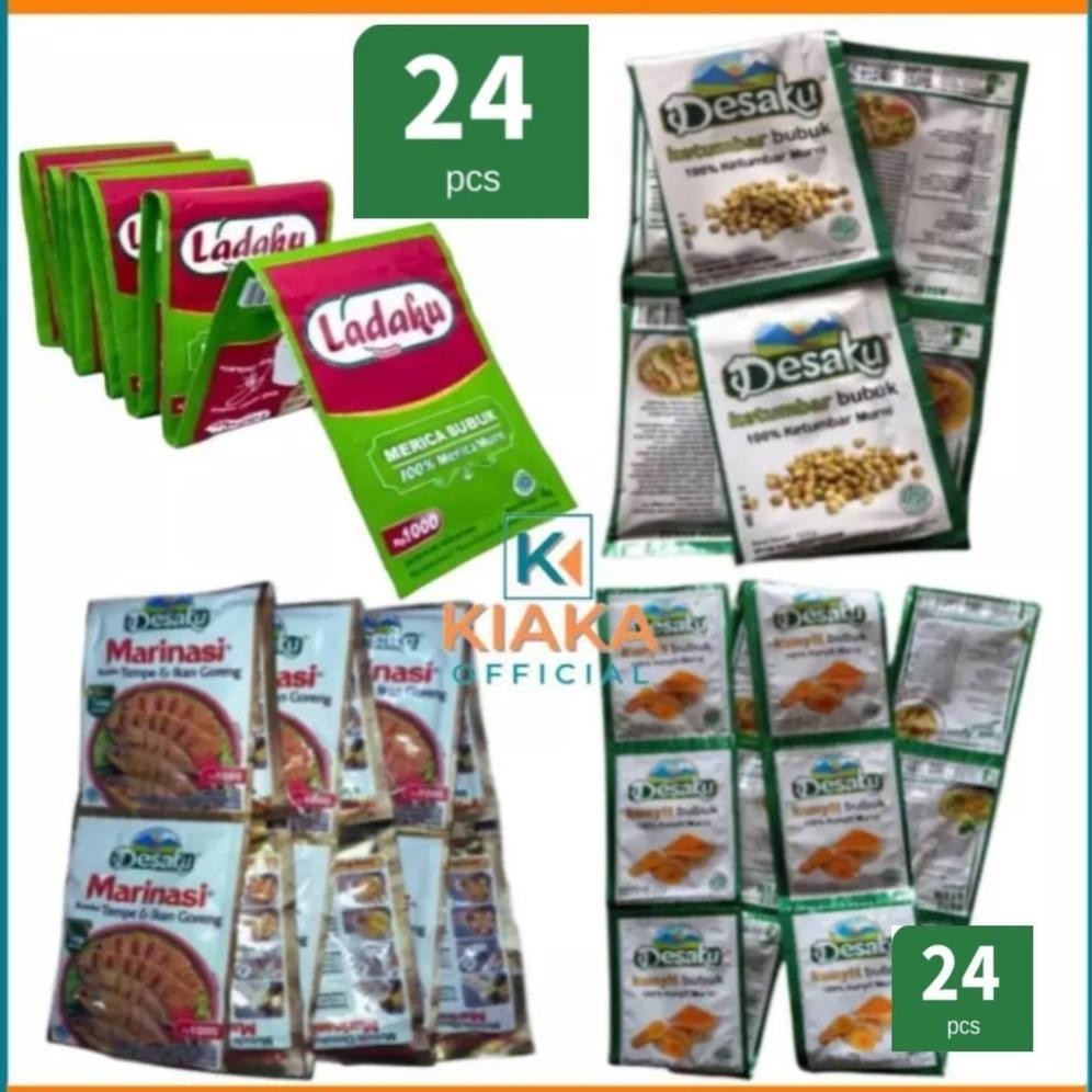 

BUMBU DAPUR BUBUK LADAKU KUNYIT KETUMBAR MARINASI DESAKU 1 PAK ISI 24 SACHET RB10