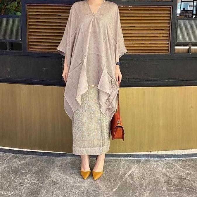 Baru- Blouse Kaftan Tunik Aruna Polos Batik Viscouse (Hanya Atasan) Gaun Kondangan Wanita