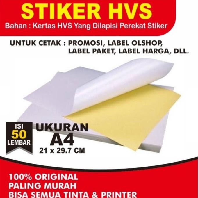 

Sticker Hvs A4 Isi 50 Lembar / Kertas Stiker Inkjet Doff Matte A4 Co