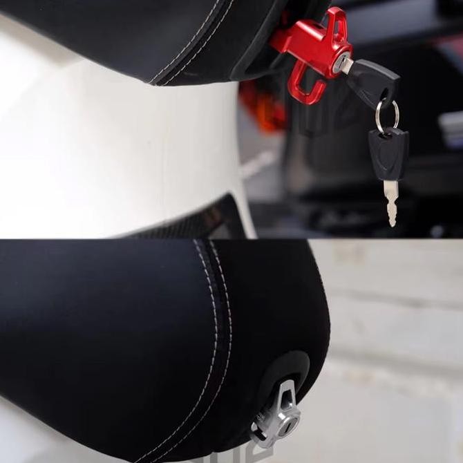 BEBAS ONGKIR - Gantungan jok vespa matic CNC seat luggage helmet hook sistem kunci untuk semua vespa