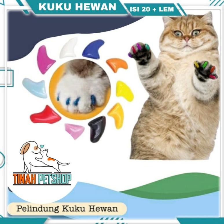 Kuku Kucing Bahan Plastik Isi 20 Lembut Warna-Warni Dengan Lem / Pelindung Kuku Kucing AST