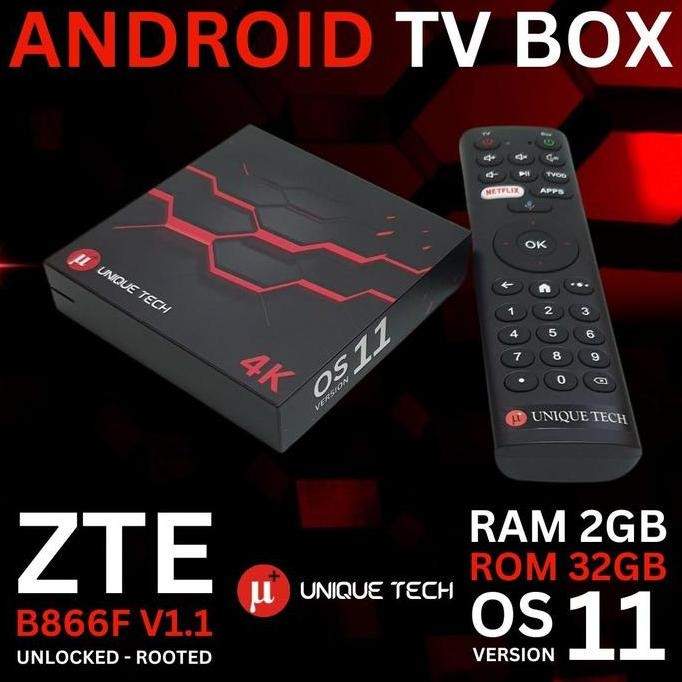 TERMURAH - STB ZTE B866F OS 11 RAM 2GB UNLOCK ROOT FULL SET ANDROID TV BOX AKUN