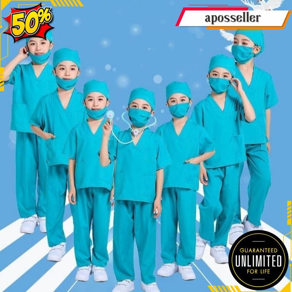 Baju Profesi Dokter Anak Tangan Pendek - Baju Dokter Kecil - Kostum Profesi Anak Sd / Tk Termurah Ba