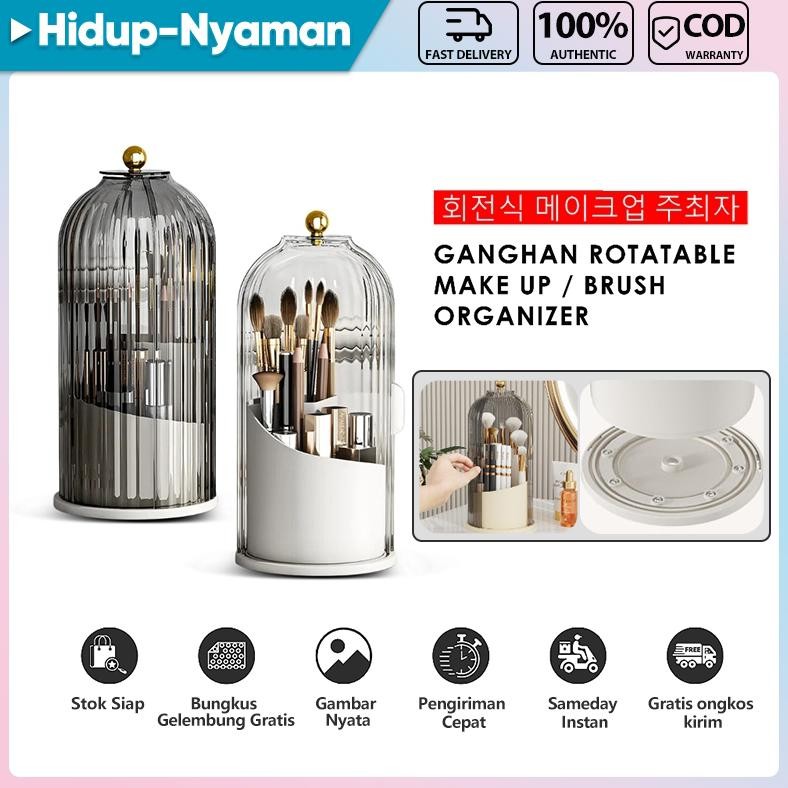 

baru kotak penyimpanan kuas makeup 360 berputar dengan tutup transparan - tempat kosmetik serbaguna