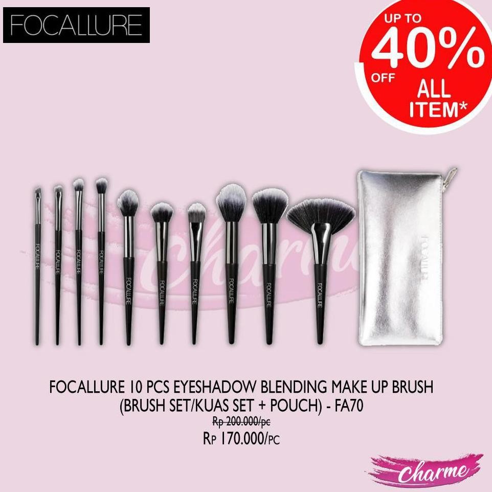 

baru focallure kuas makeup set 10 pcs fa70 - kuas eyeshadow & blending + pouch ori