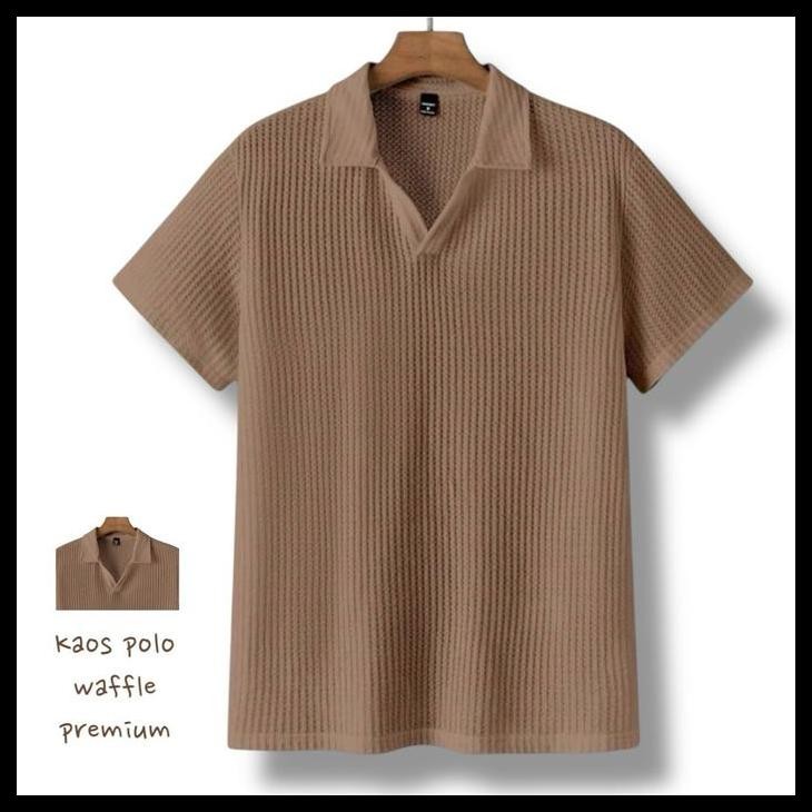 Kaos Polo Lengan Pendek Pria V-Neck Waffle Premium Baju Distro Terbaru Kerah Cowok Dewasa Terlaris