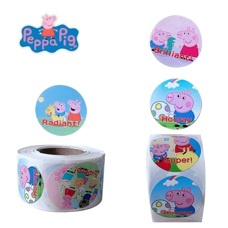 

Peppa Pig George Kindergarten Reward Sticker 500PCS/roll Pig Family Pig Father Mother Cartoon Sticker Toy Kid's Birthday Gifts