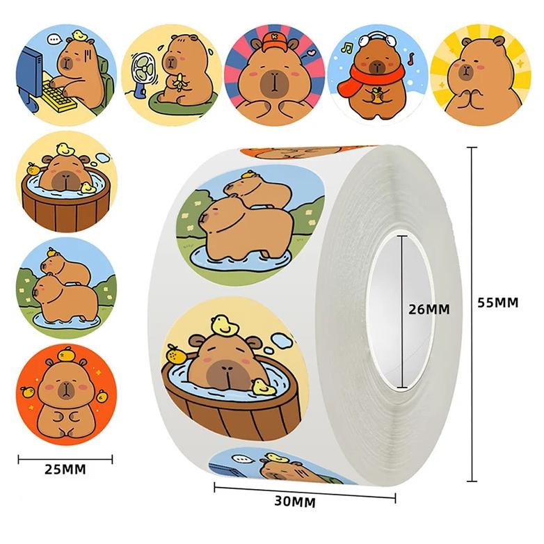 

500 Pcs/roll Cartoon Capybara Animal Stickers Cute Reward Sticker Notebook Suitcase Laptop Stickers Decal