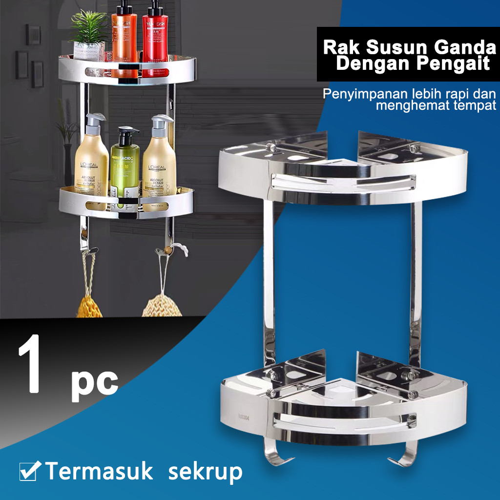 Rak Sudut Susun Ganda Lemari Sabun Gantungan Kamar Mandi Toilet Dapur Dinding Mesin Cuci